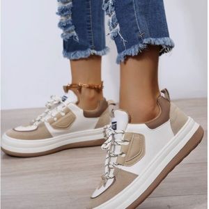 Sunnei khaki & white colorblock tennis shoes sneakers chunky platform 7 US/39 UK